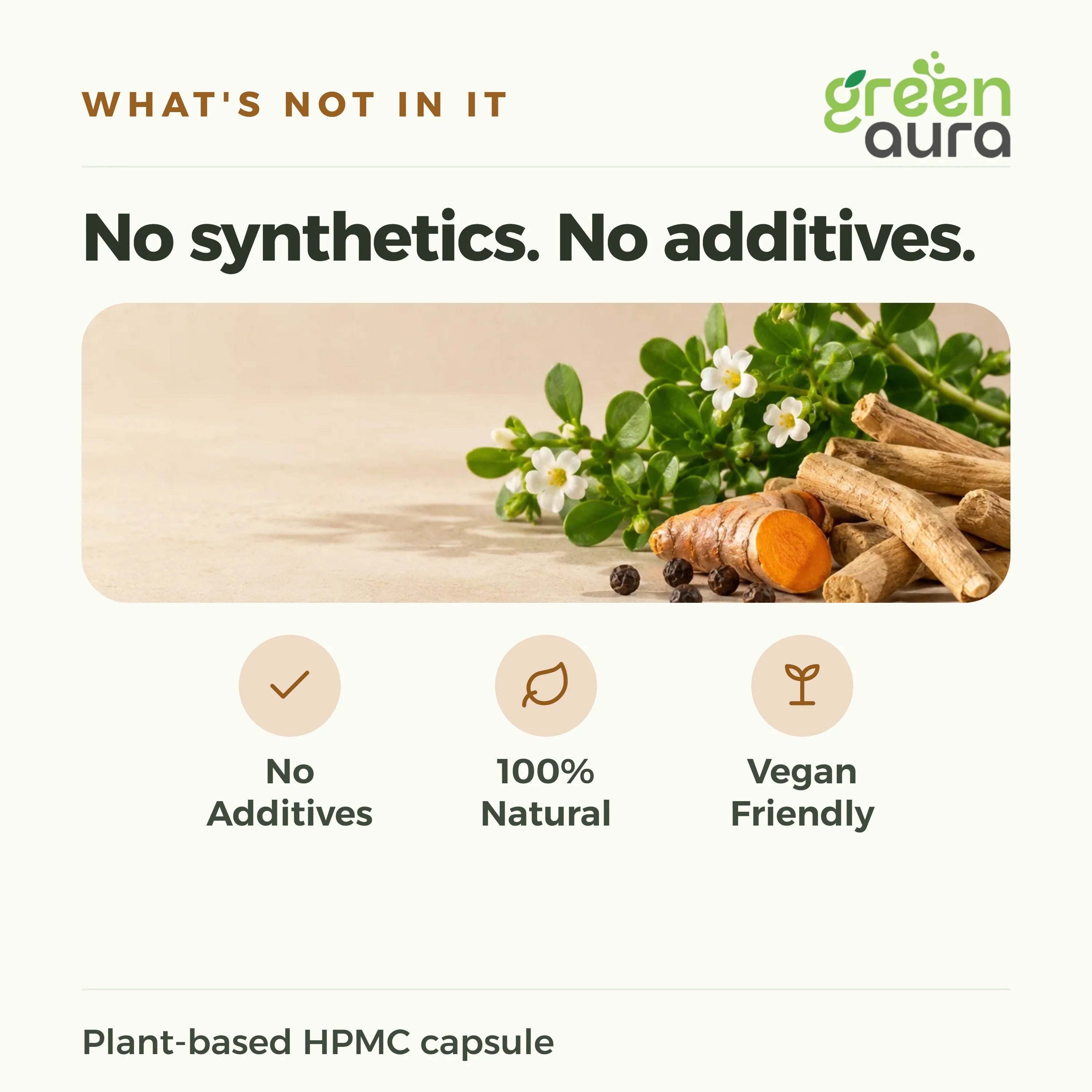 No synthetics, no additives: herbs and capsules, plant-based HPMC capsule